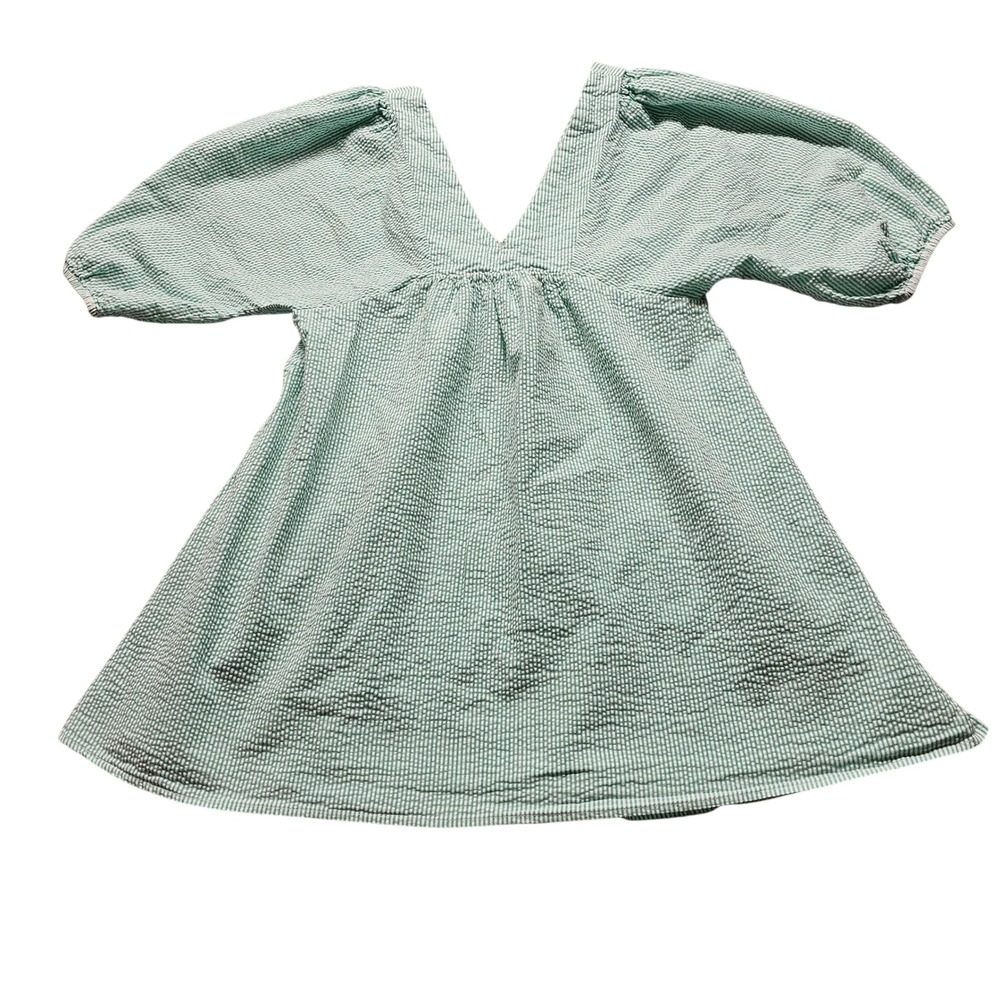 Urban Outfitters Seersucker Puff Sleeve Mini Dress Womens XS Green White Stripe
